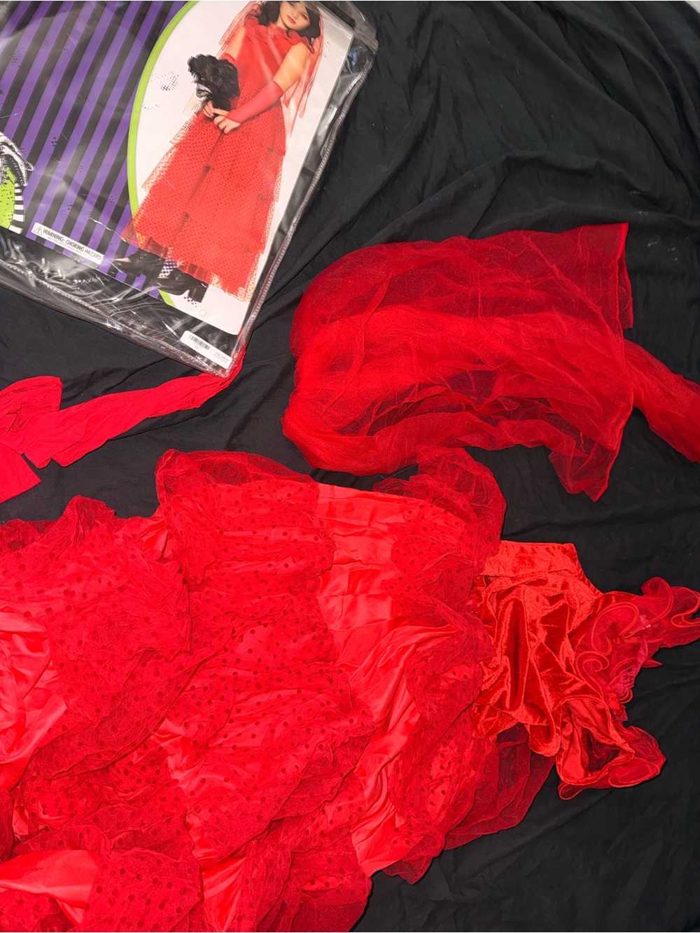 Spirit Beetlejuice Lydia Deetz Red Kids Costume Dress with Gloves - Picture 4 of 4